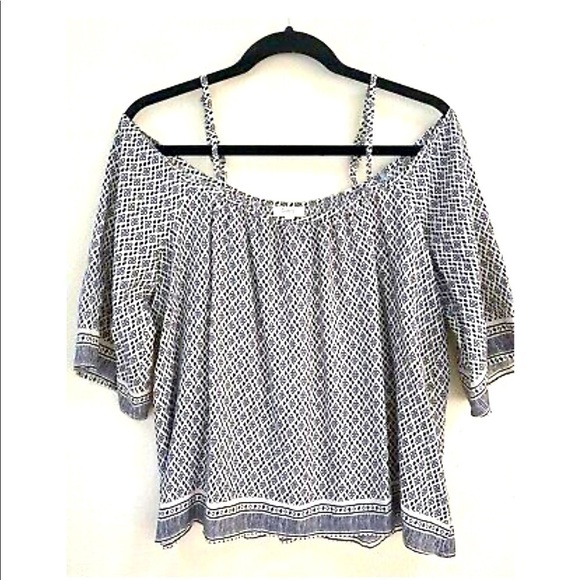 Ganji•Geometric Cold Shoulder Blouse - Picture 1 of 4